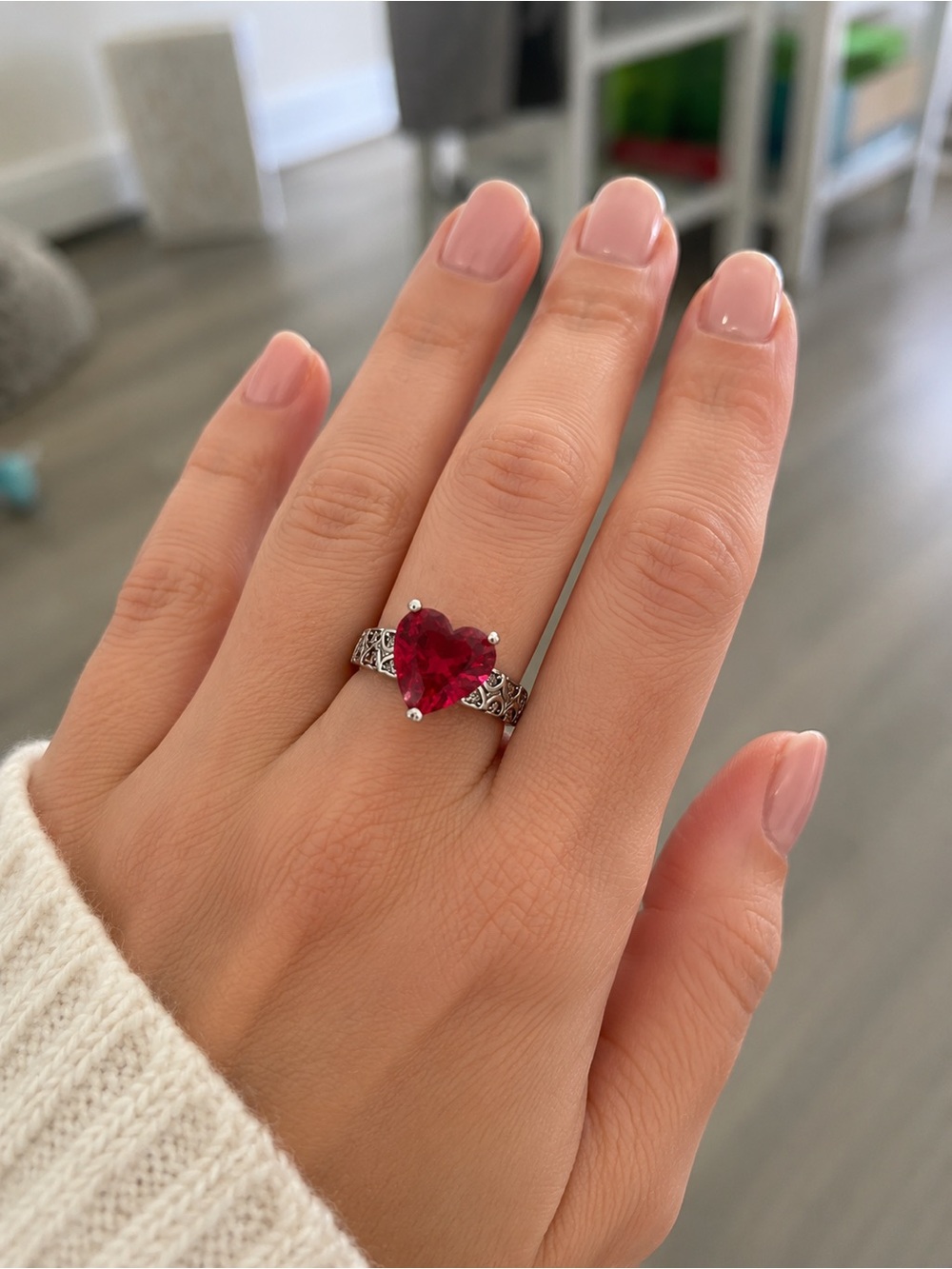 Heart-Cut Ruby Red Filigree Ring - Women Jewelry